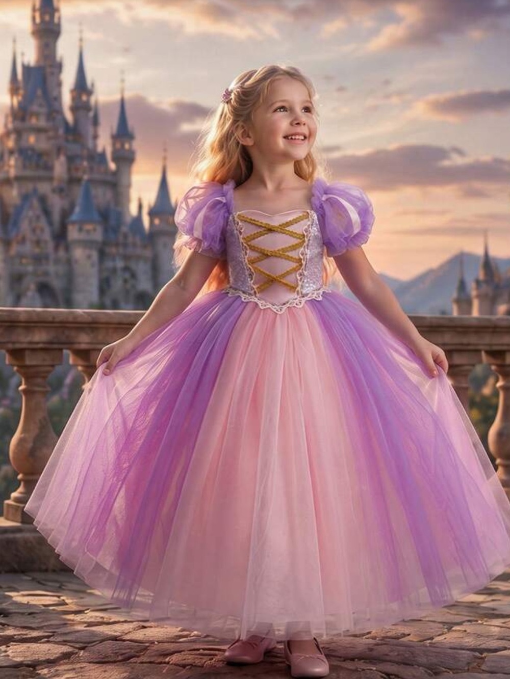 Purple-Pink Princess Tulle Dress Kids Costume